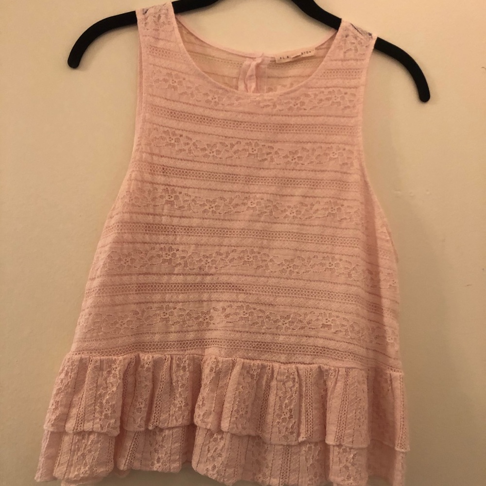 Pink lacy tank top with button down bottom
